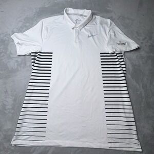 Nike Golf Dri-FIT Polo Shirt White Striped The Woodlands CC Mens Large